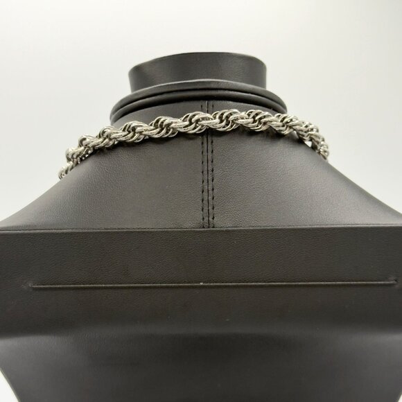 Vintage Silver Tone Long Twisted Rope Chain Necklace With Tassel Ends - Picture 9 of 13